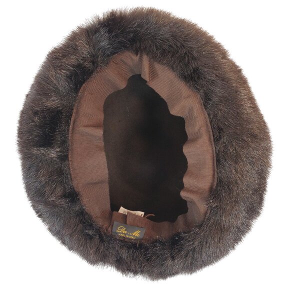 Da-Me Women's Brown Wool Hat w/ Faux Fur Trim. Made in Italy. 23" - Picture 7 of 10